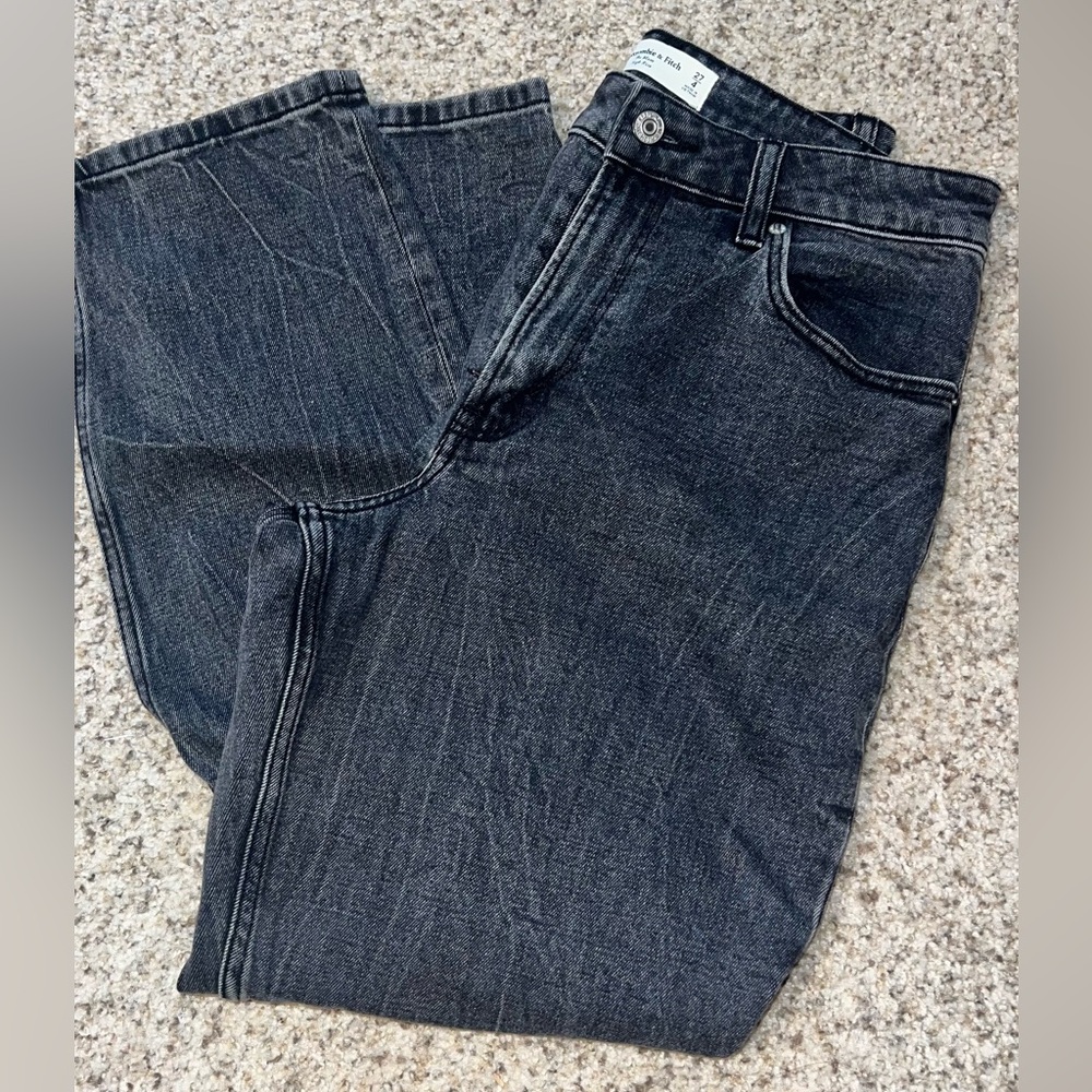 Abercrombie & Fitch Dark Gray/Black High Rise Straight Jeans